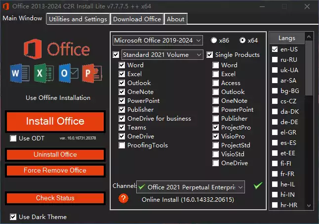 Office 2013-2024 C2R Install Lite v7.7.7.5 汉化版